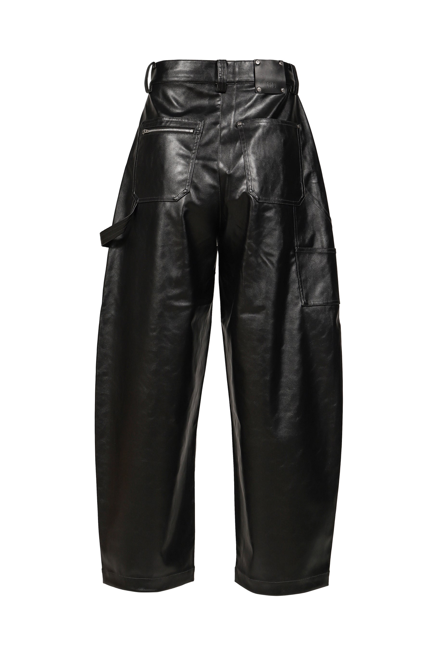 FAUX LEATHER WIDE TROUSERS / BLK