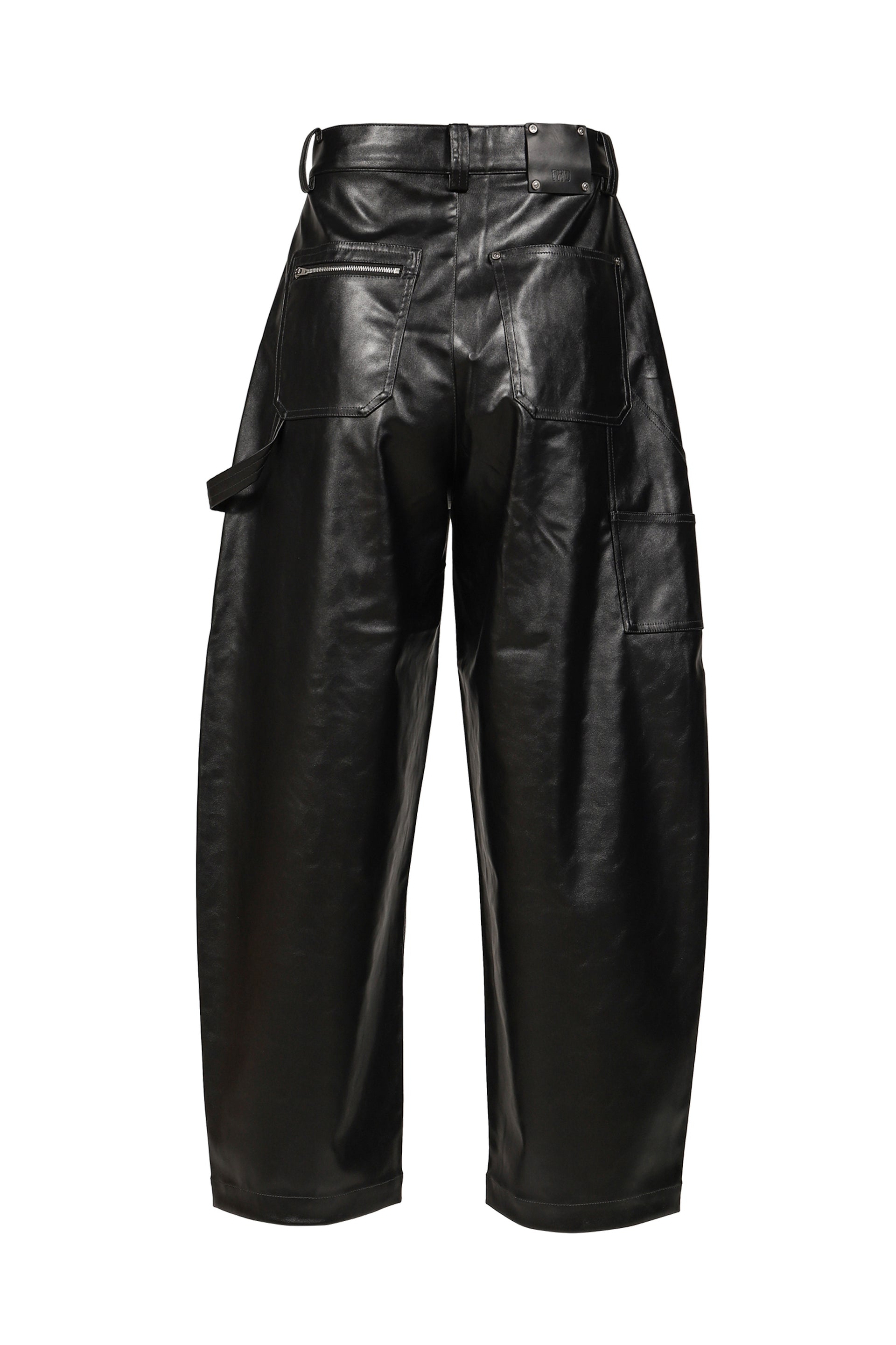 FAUX LEATHER WIDE TROUSERS / BLK