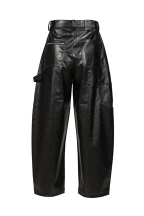 FAUX LEATHER WIDE TROUSERS / BLK