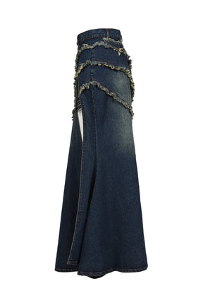 TIERED LACE DENIM SKIRT / BLU