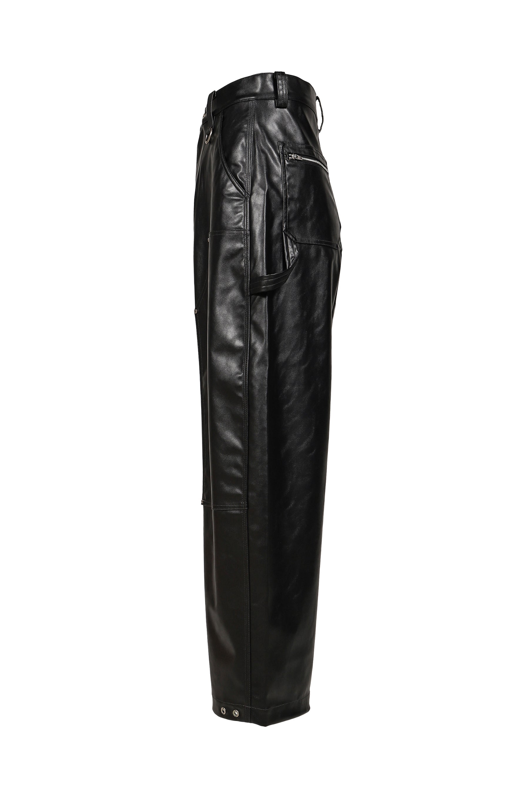 FAUX LEATHER WIDE TROUSERS / BLK