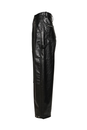 FAUX LEATHER WIDE TROUSERS / BLK