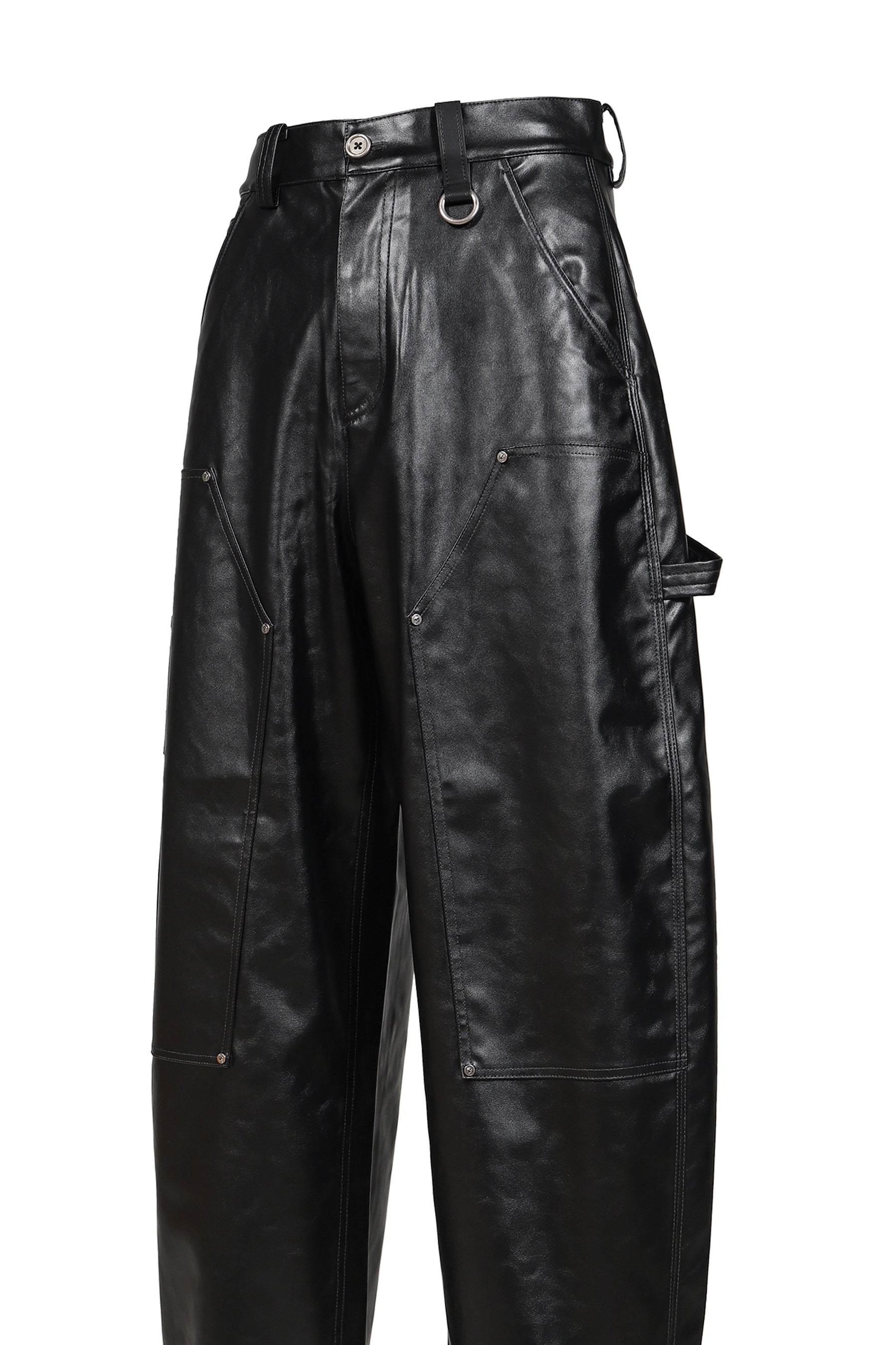 FAUX LEATHER WIDE TROUSERS / BLK