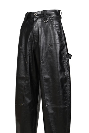FAUX LEATHER WIDE TROUSERS / BLK