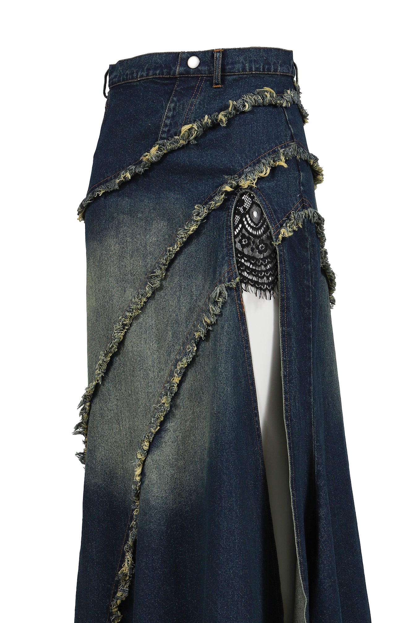 TIERED LACE DENIM SKIRT / BLU