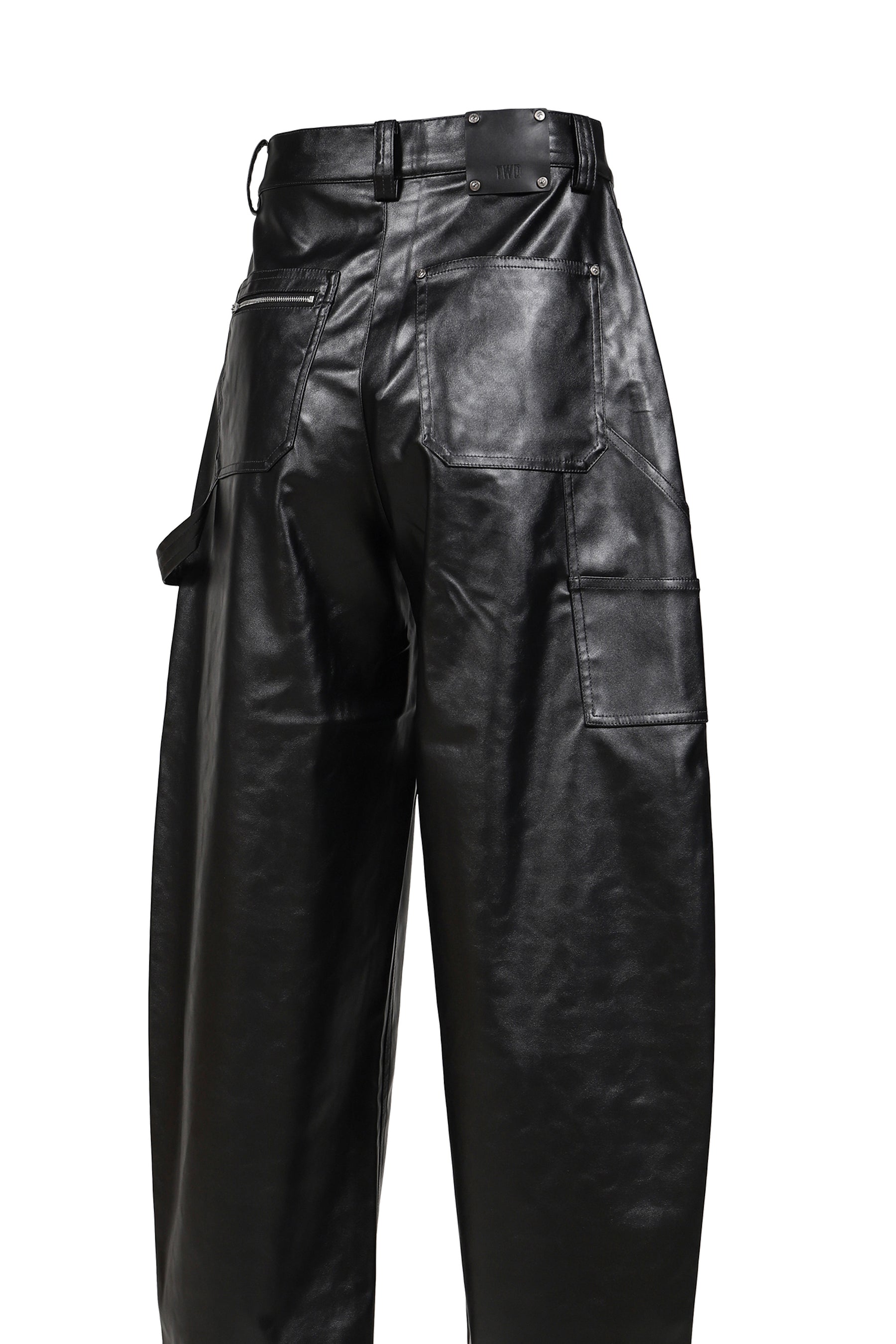 FAUX LEATHER WIDE TROUSERS / BLK