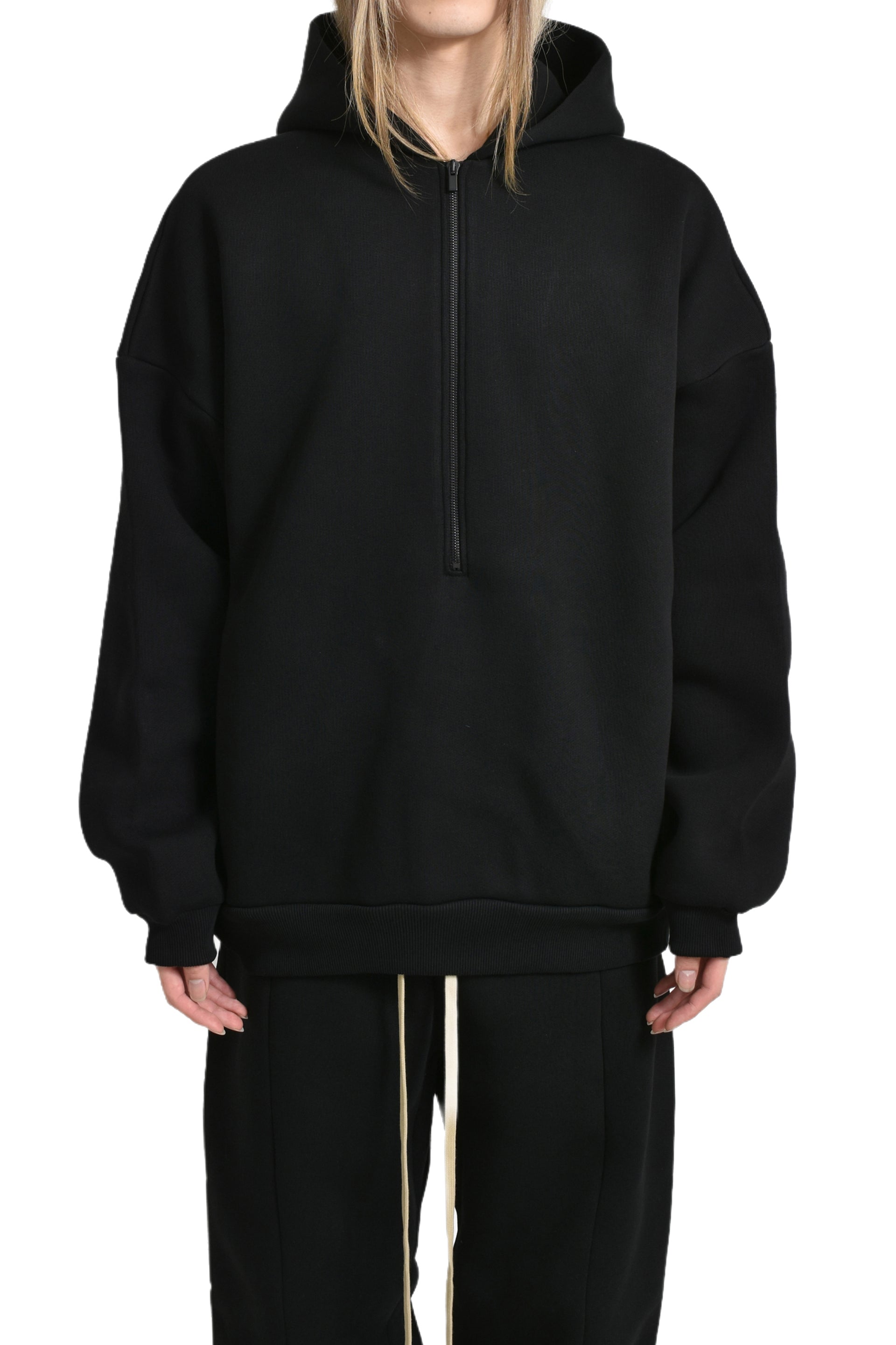HALF ZIP HOODIE / BLACK 
