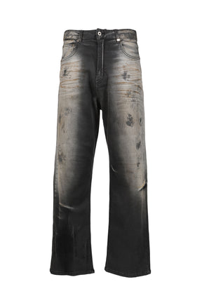 DIRTY-WASHED DENIM PANTS / BLK
