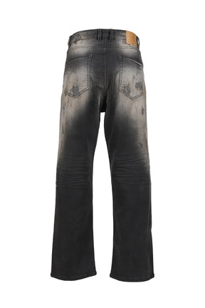 DIRTY-WASHED DENIM PANTS / BLK
