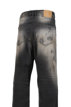 DIRTY-WASHED DENIM PANTS / BLK