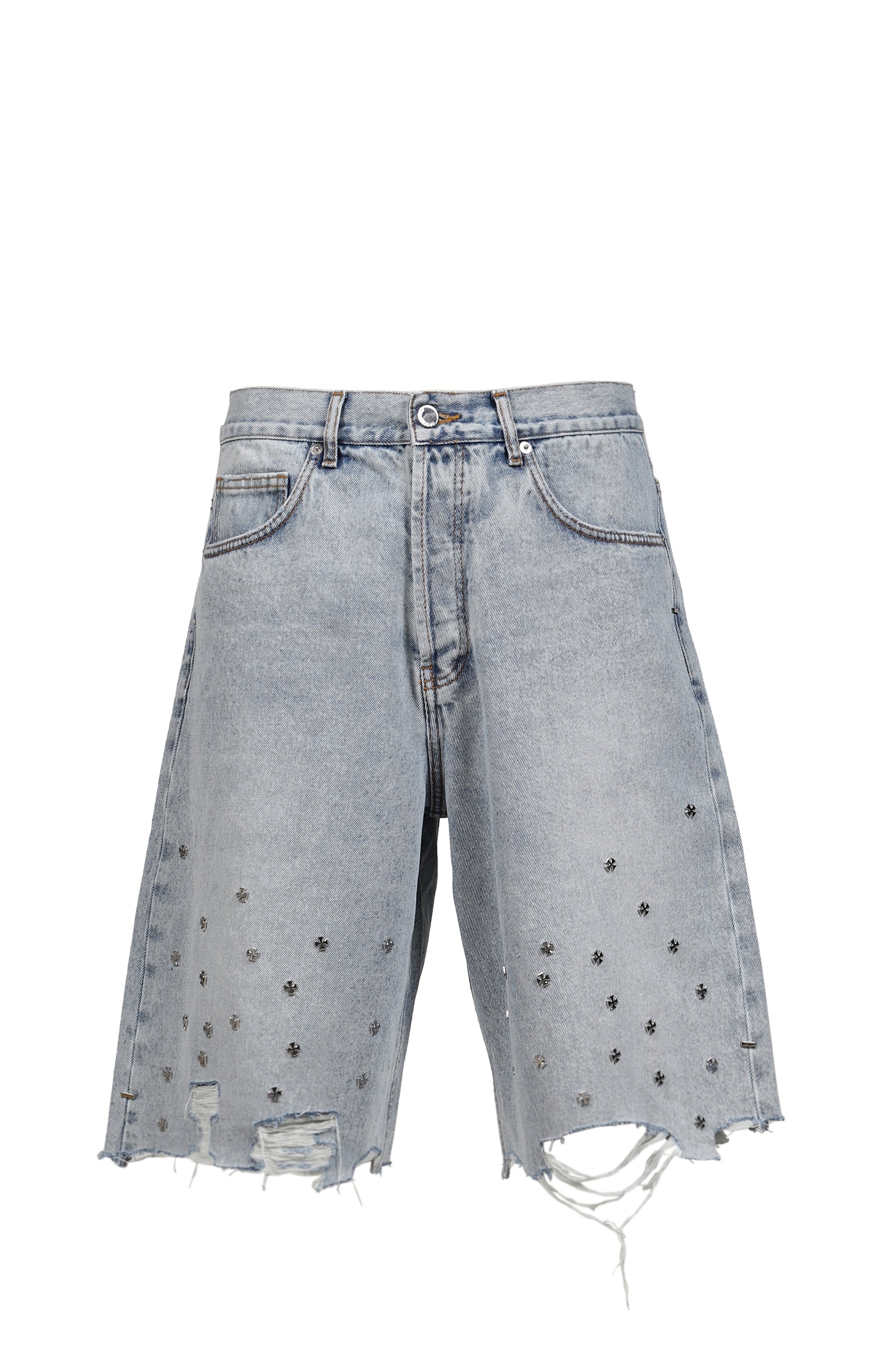 CROSS PIN BAGGY JEANS SHORTS / WASHED BLUE