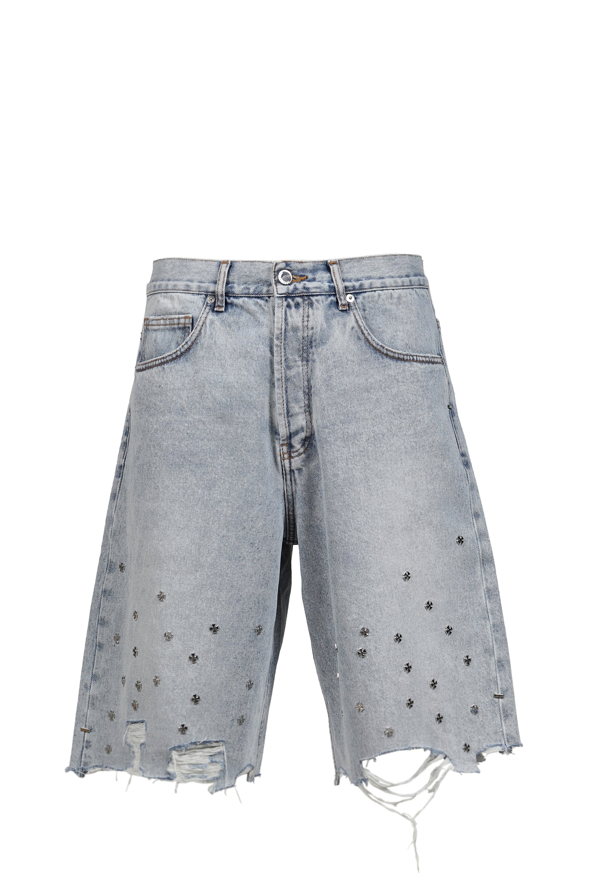 CROSS PIN BAGGY JEANS SHORTS / WSHD BLU