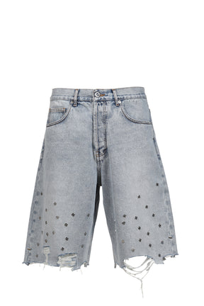 ASKYURSELF SS26 CROSS PIN BAGGY JEANS SHORTS / WSHD BLU - NUBIAN