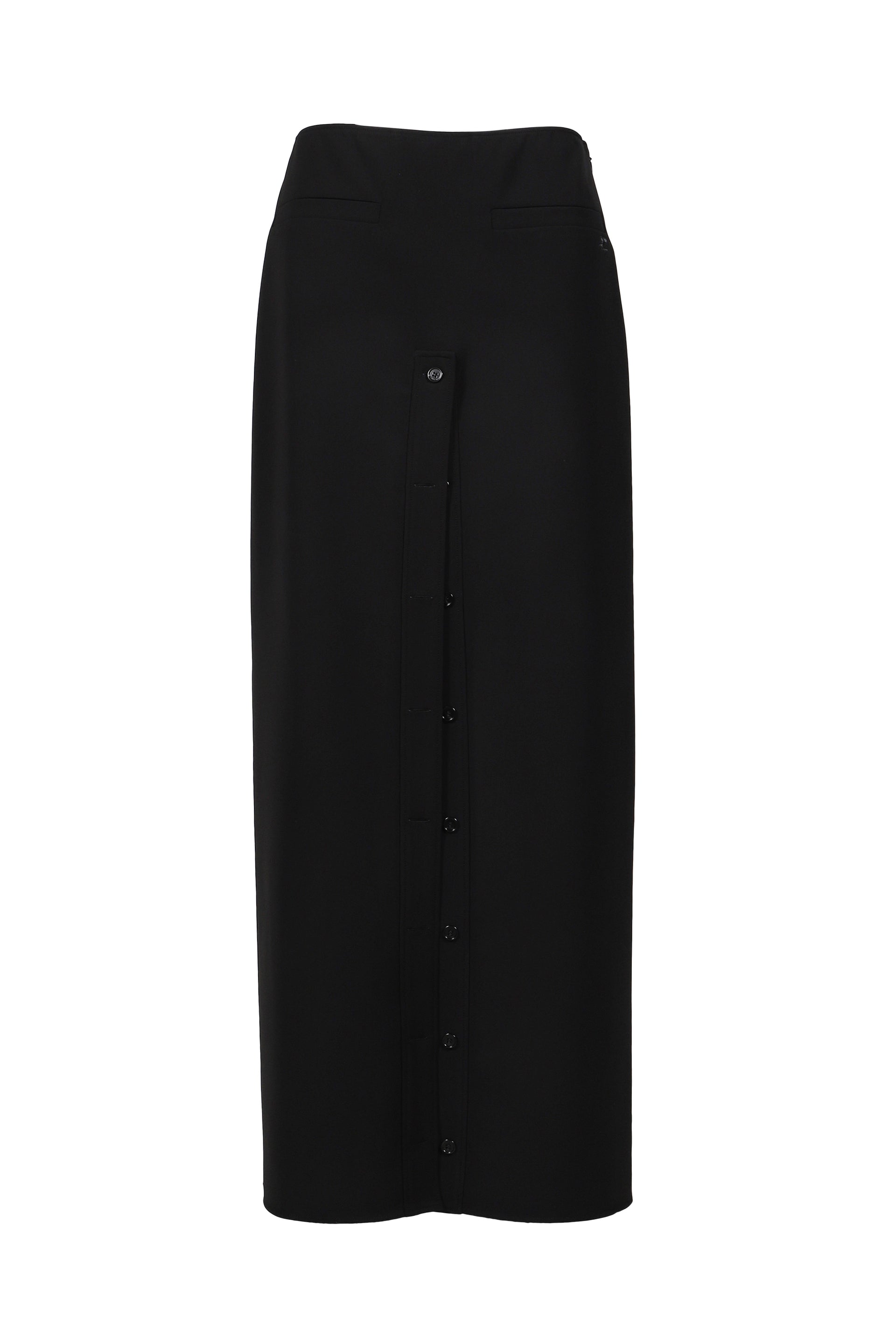 HERITAGE SLIT CREPE LONG SKIRT / BLK