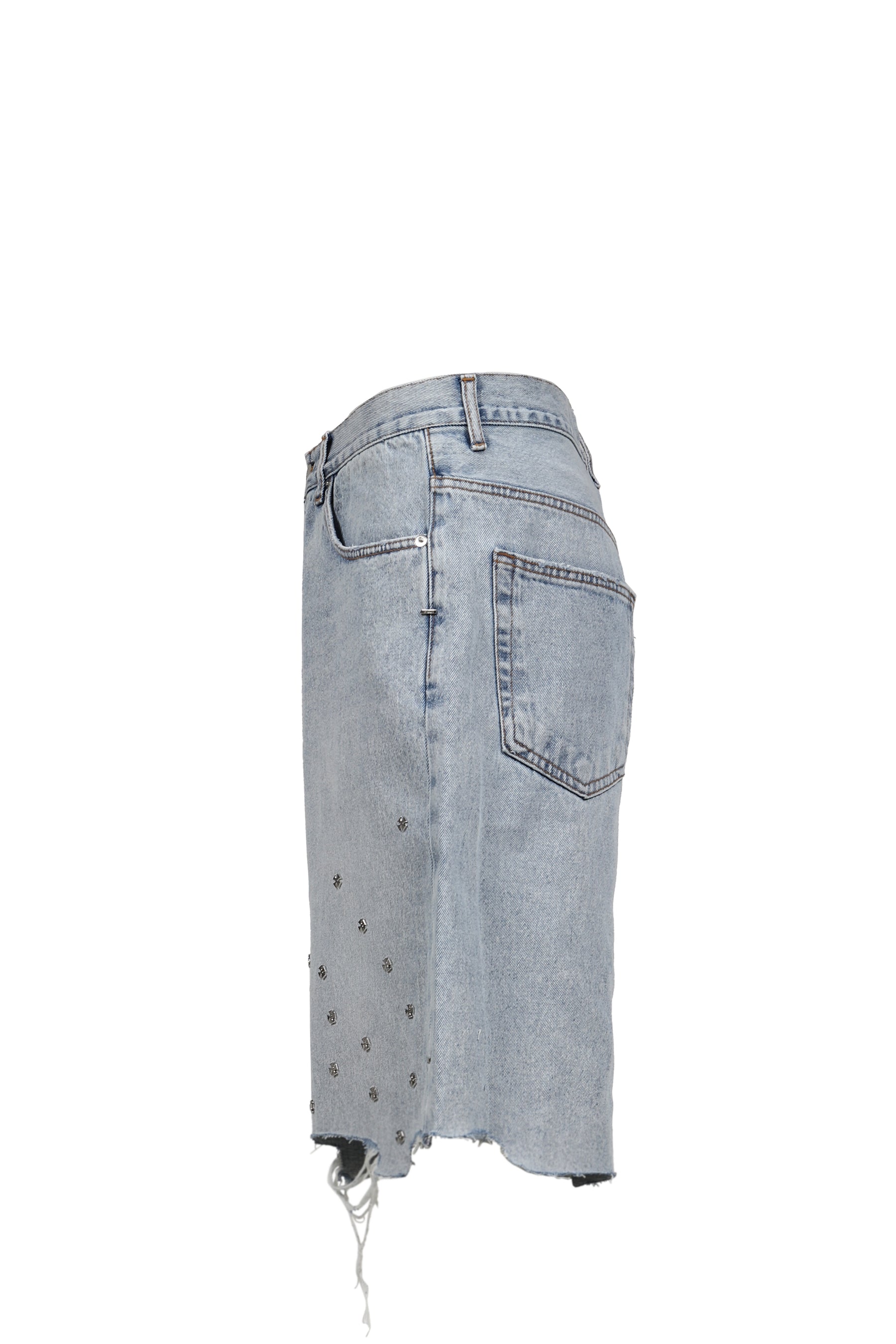CROSS PIN BAGGY JEANS SHORTS / WASHED BLUE