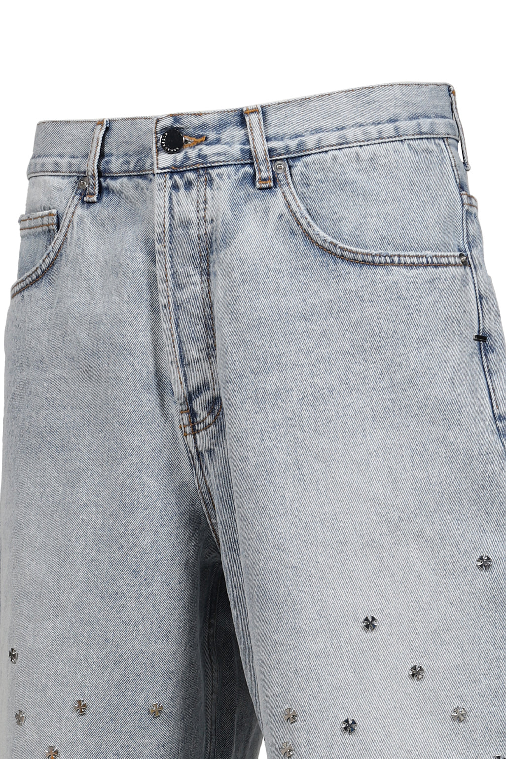 ASKYURSELF SS26 CROSS PIN BAGGY JEANS SHORTS / WSHD BLU - NUBIAN