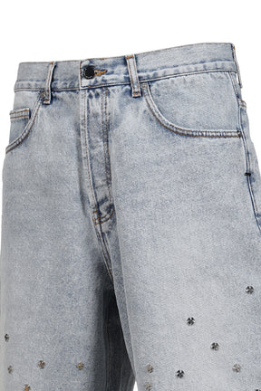 ASKYURSELF SS26 CROSS PIN BAGGY JEANS SHORTS / WSHD BLU - NUBIAN