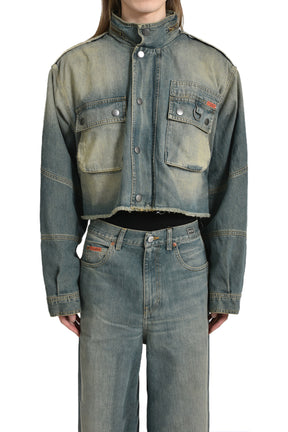 CUT DENIM JACKET / BLU DIRTY YEL