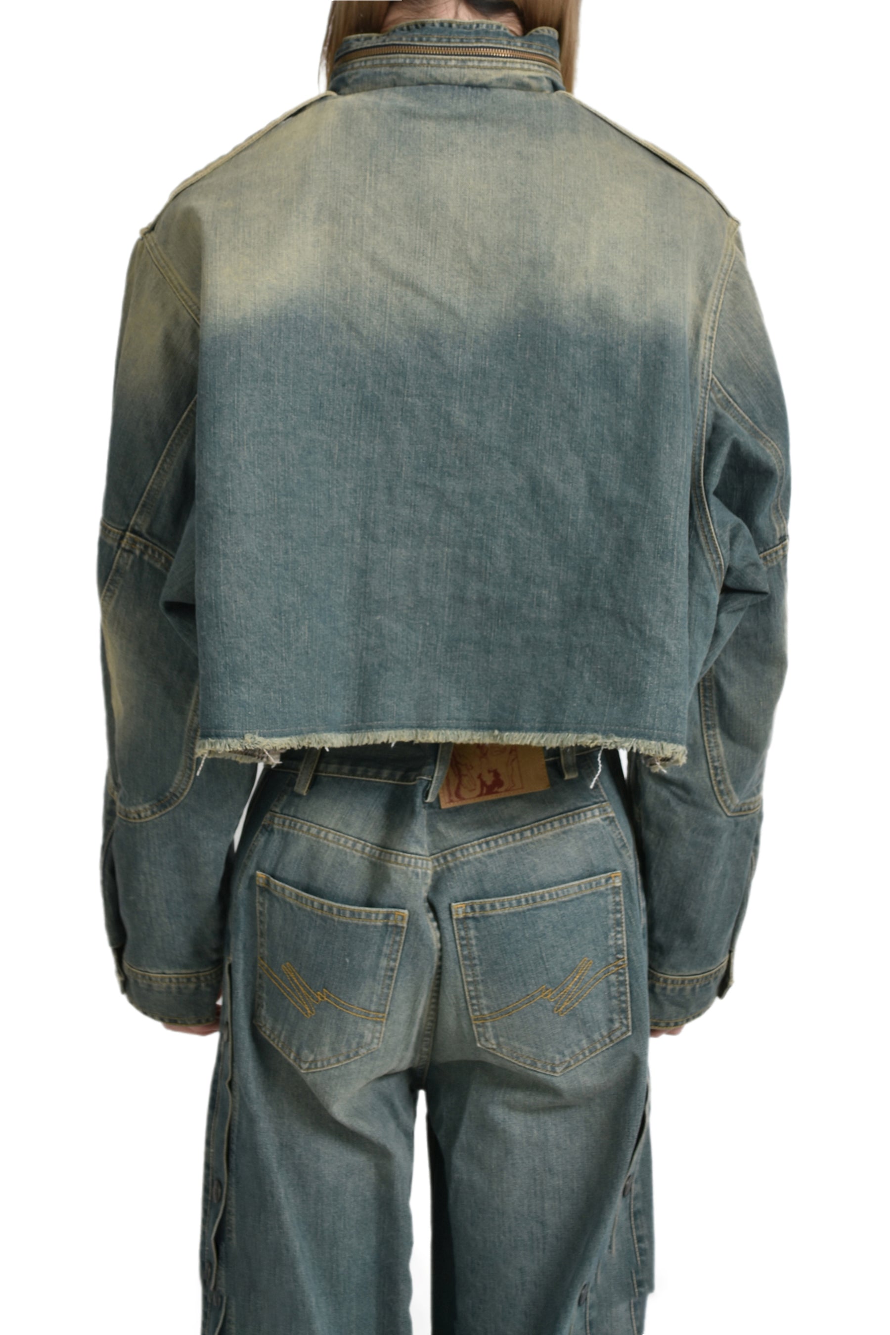 CUT DENIM JACKET / BLU DIRTY YEL