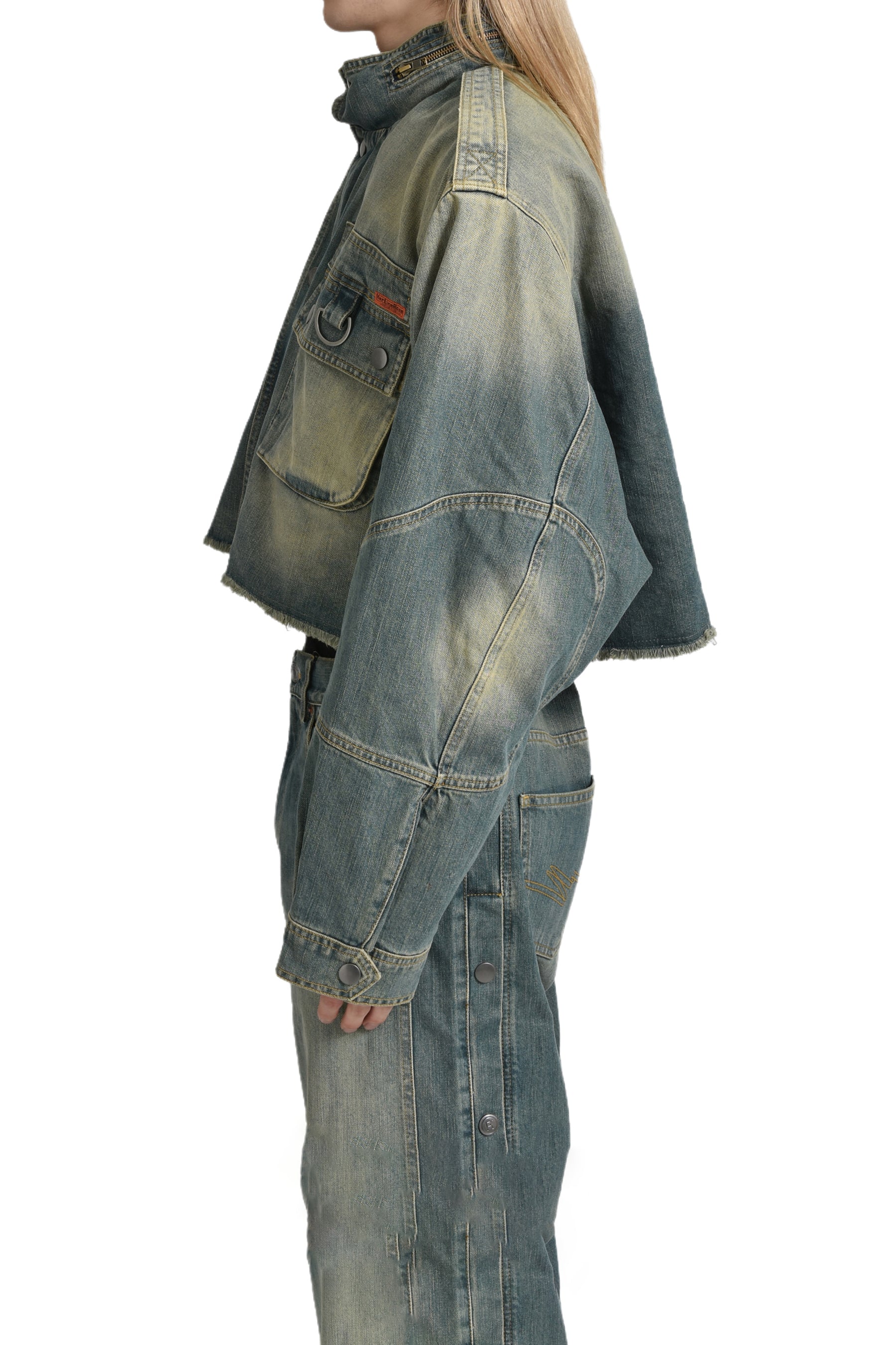 CUT DENIM JACKET / BLU DIRTY YEL