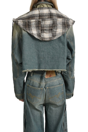 CUT DENIM JACKET / BLU DIRTY YEL