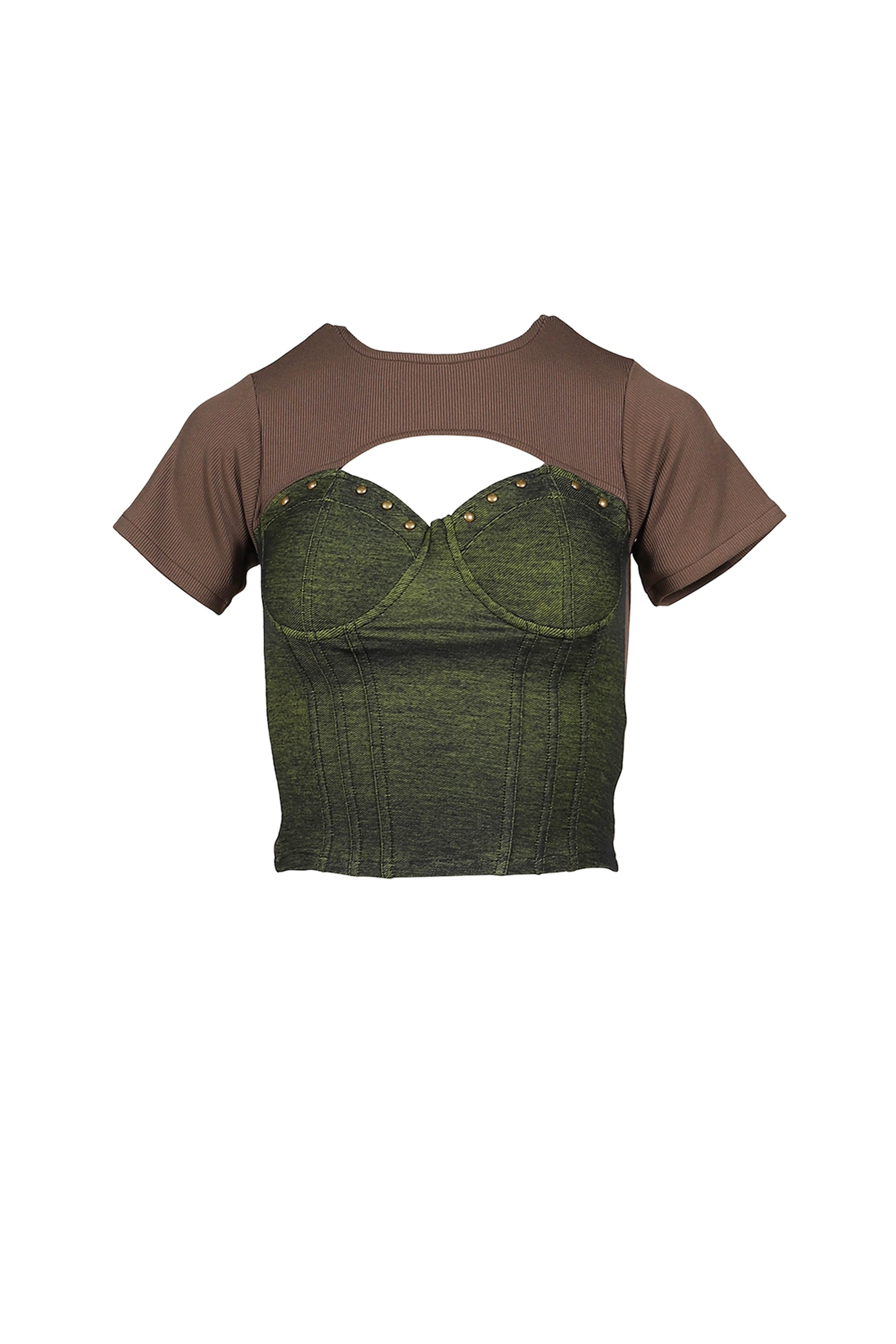 DENIM LACE COMBI T-SHIRT / GRN