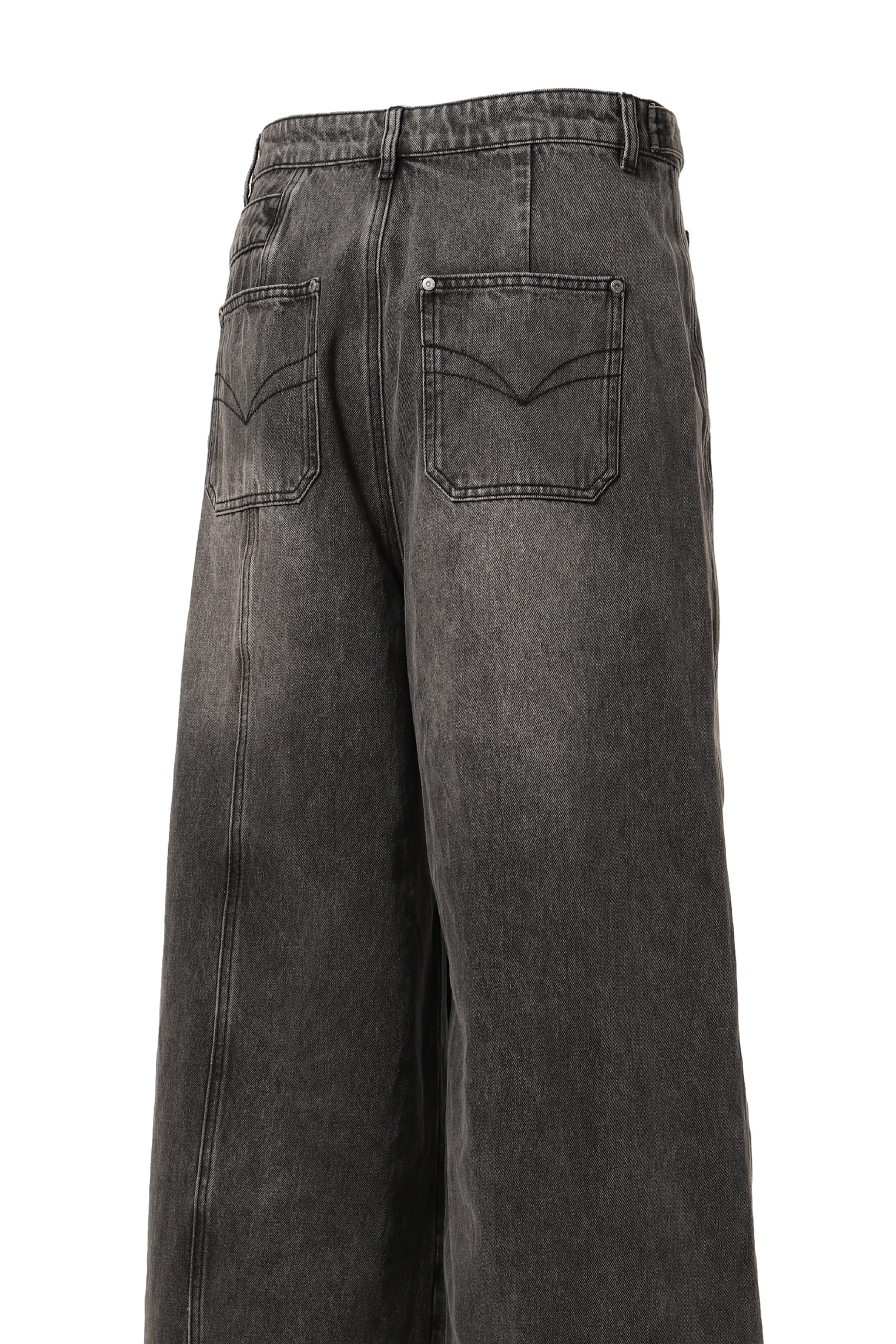 ASYMETRIC WIDE LEG JEANS WITH PANEL REMAKE / BLK