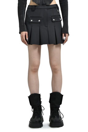 SCUBA NEOPRENE PLEATED MINI SKIRT / PHANTOM