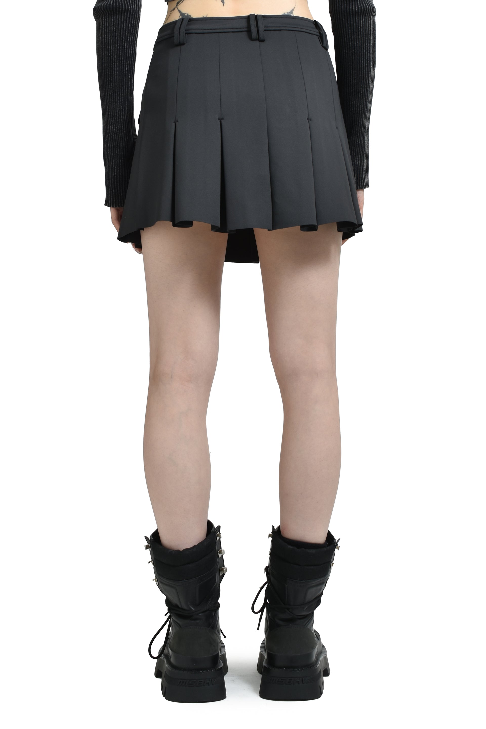 SCUBA NEOPRENE PLEATED MINI SKIRT / PHANTOM