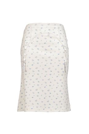 WHITE FLORAL GARTER DECORATED KNIT SKIRT / FLORAL