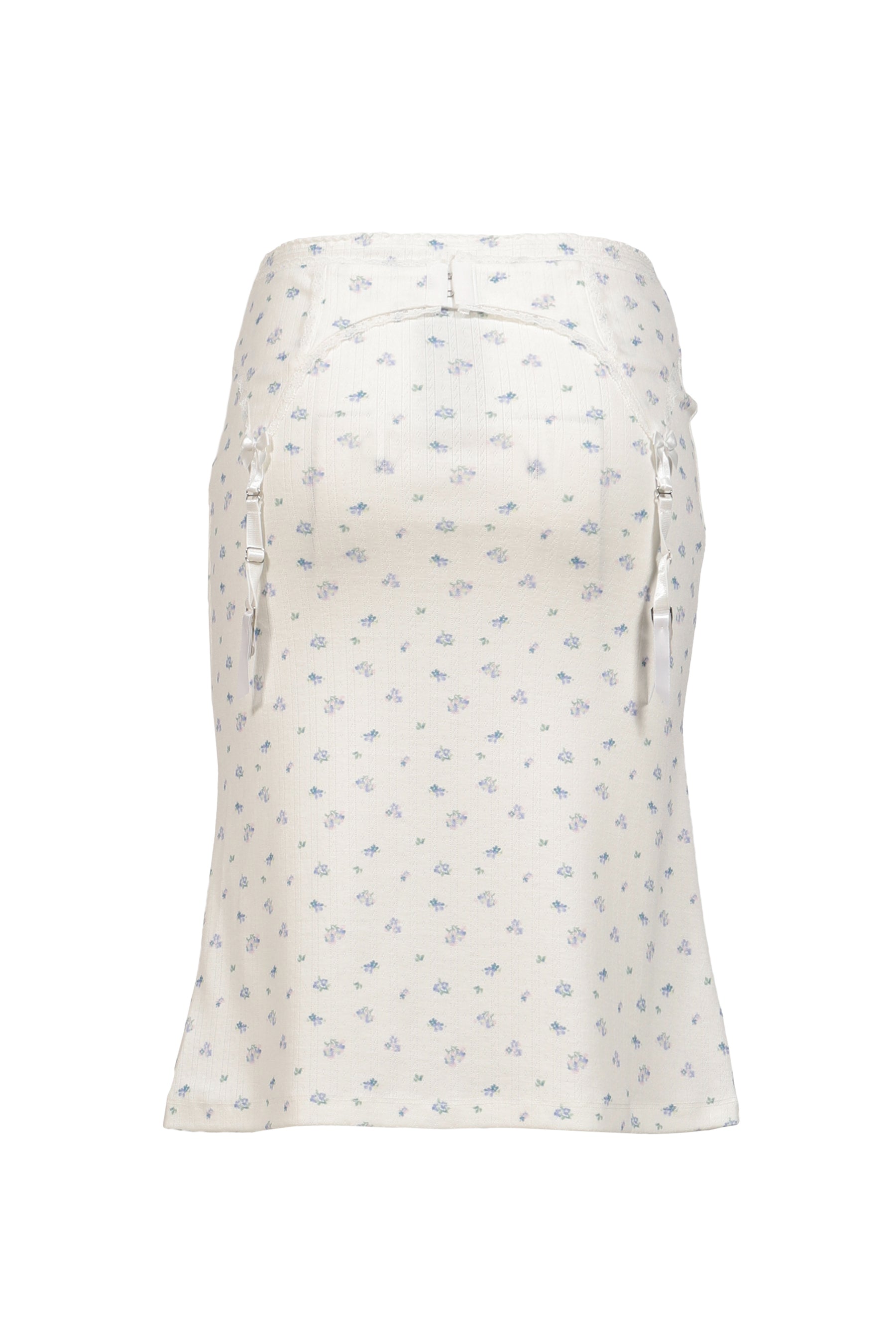 WHITE FLORAL GARTER DECORATED KNIT SKIRT / FLORAL