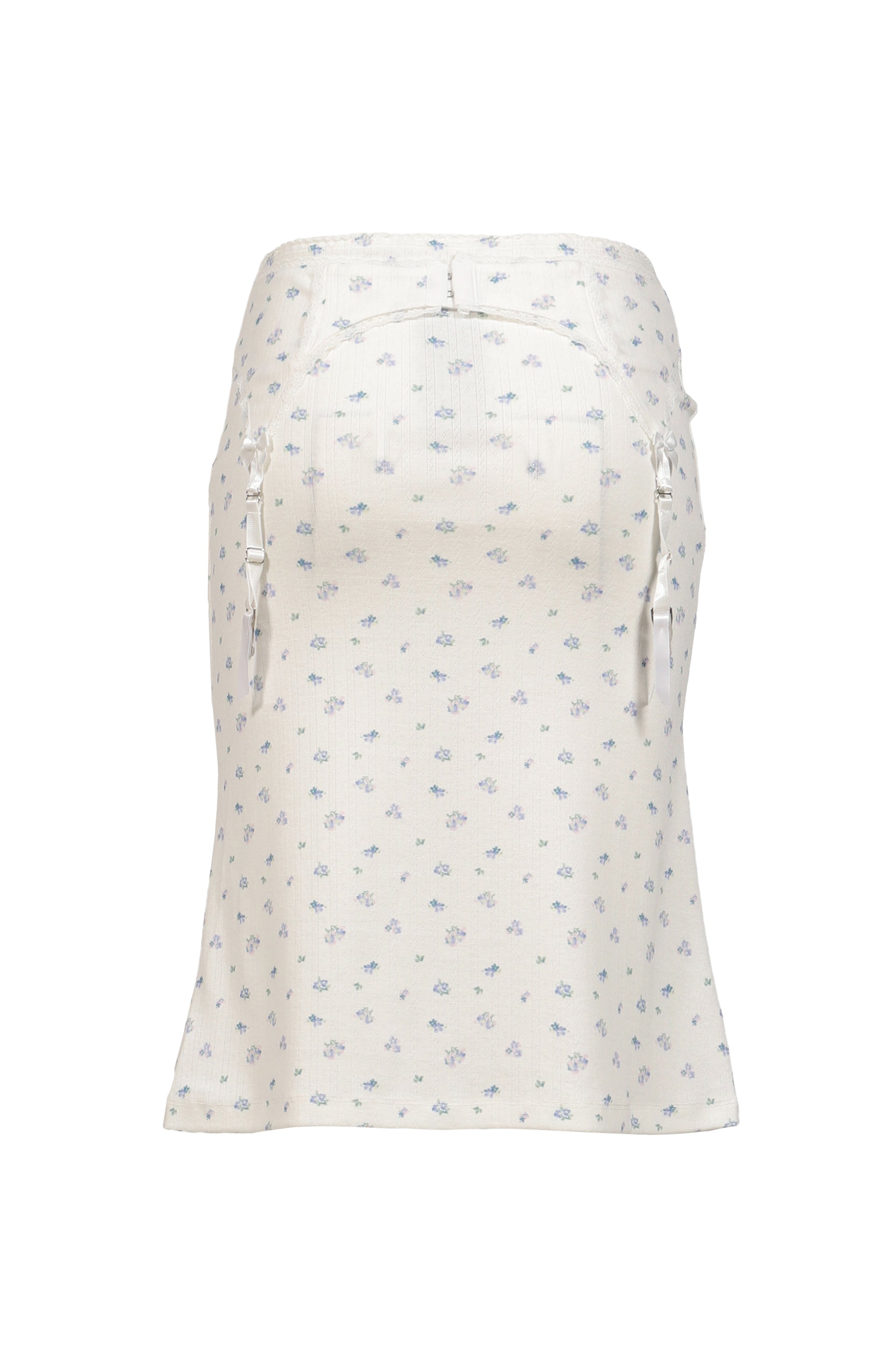 WHITE FLORAL GARTER DECORATED KNIT SKIRT / FLORAL