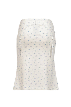 WHITE FLORAL GARTER DECORATED KNIT SKIRT / FLORAL