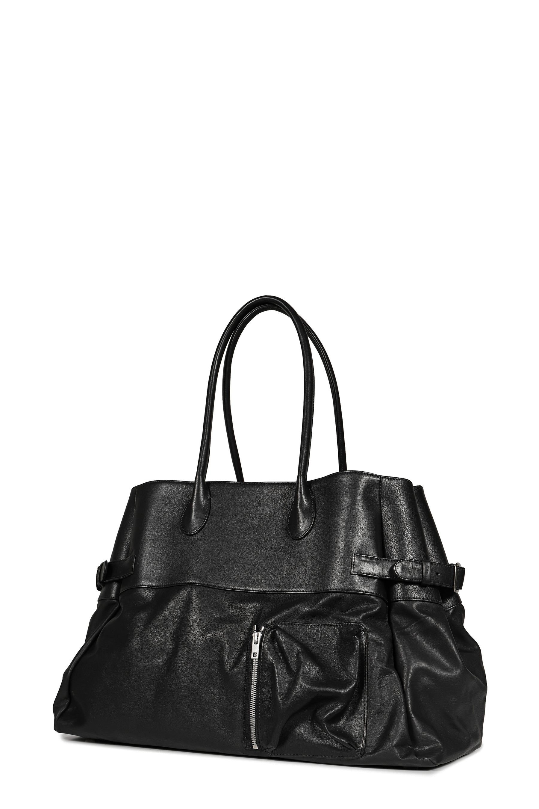 LEATHER BOMBER BAG / BLK