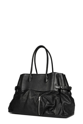 LEATHER BOMBER BAG / BLK