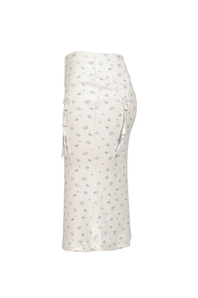 WHITE FLORAL GARTER DECORATED KNIT SKIRT / FLORAL