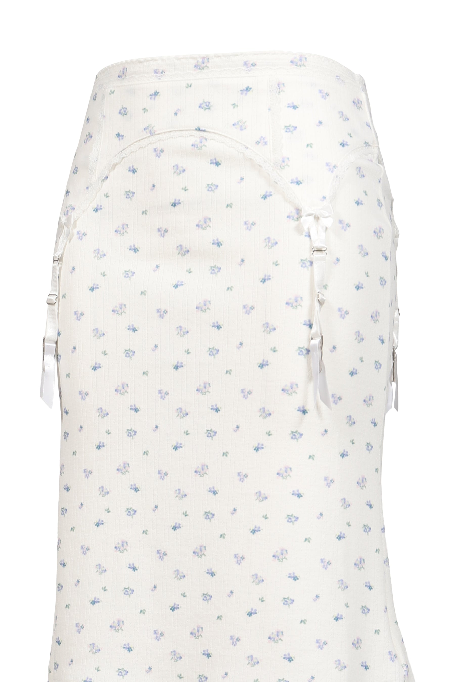 WHITE FLORAL GARTER DECORATED KNIT SKIRT / FLORAL