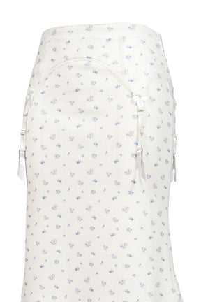 WHITE FLORAL GARTER DECORATED KNIT SKIRT / FLORAL