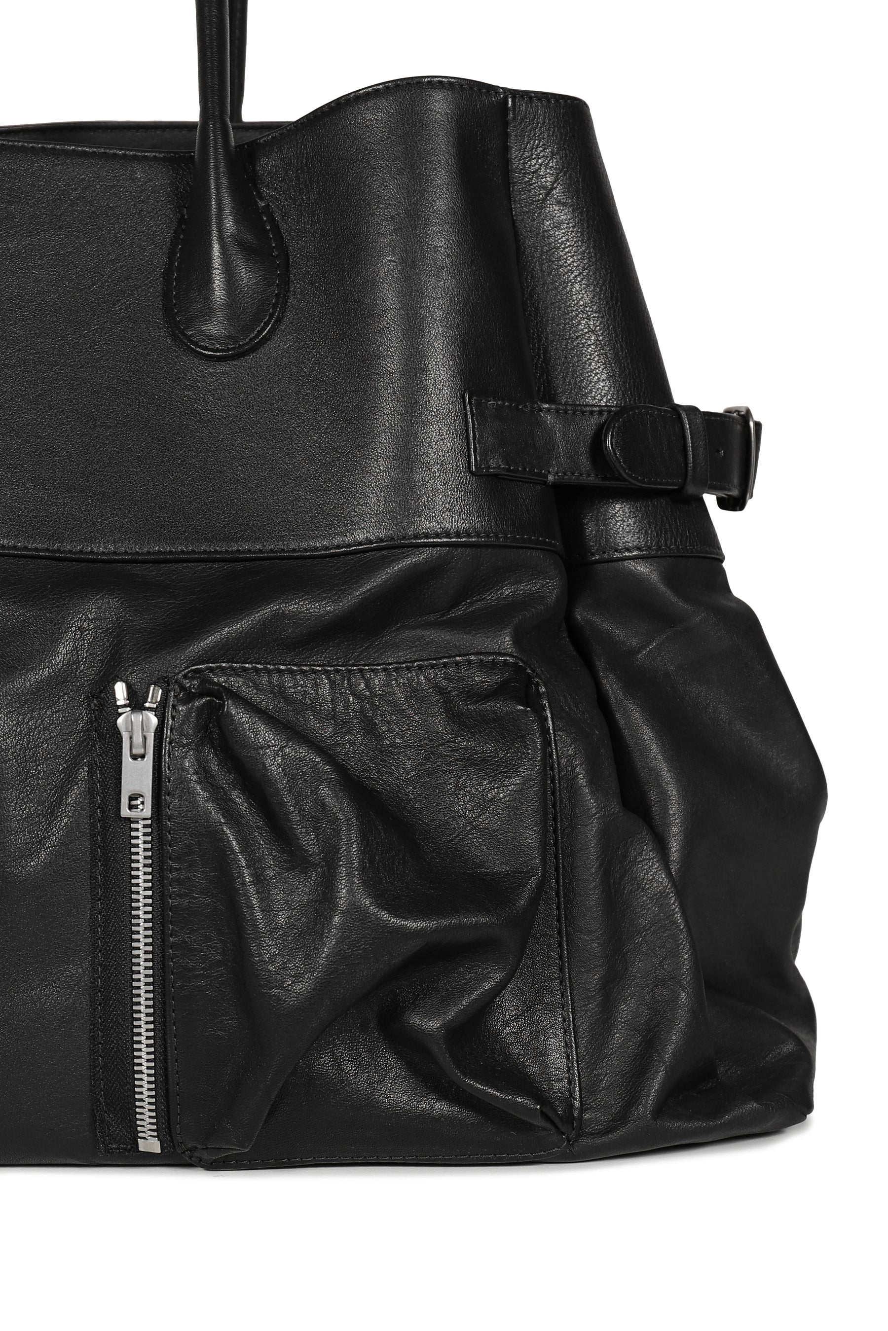 LEATHER BOMBER BAG / BLK