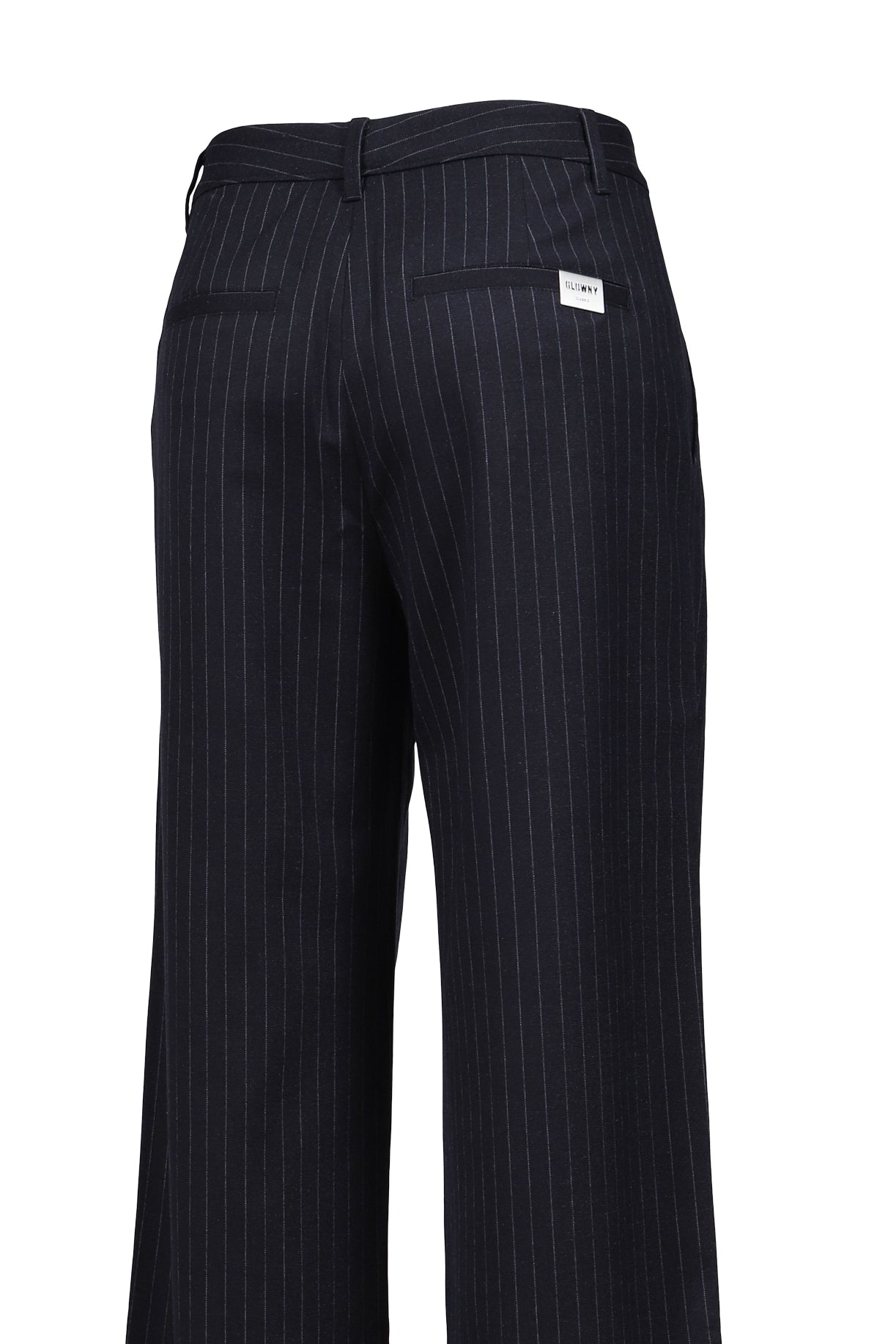 G GENTLE WIDE LEG PINSTRIPE PANTS / NVY