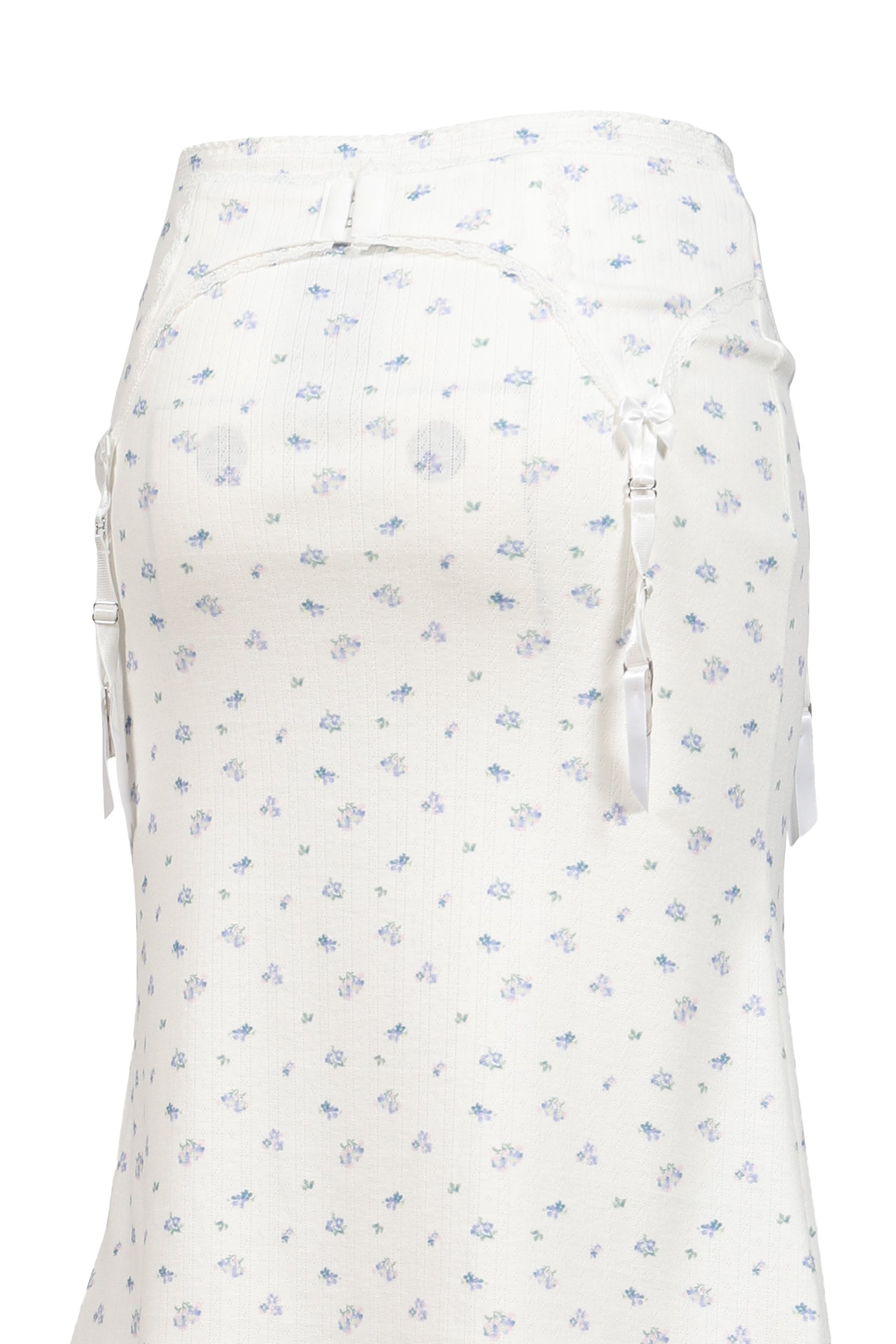 WHITE FLORAL GARTER DECORATED KNIT SKIRT / FLORAL