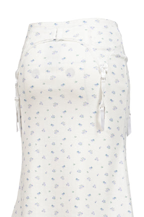 WHITE FLORAL GARTER DECORATED KNIT SKIRT / FLORAL