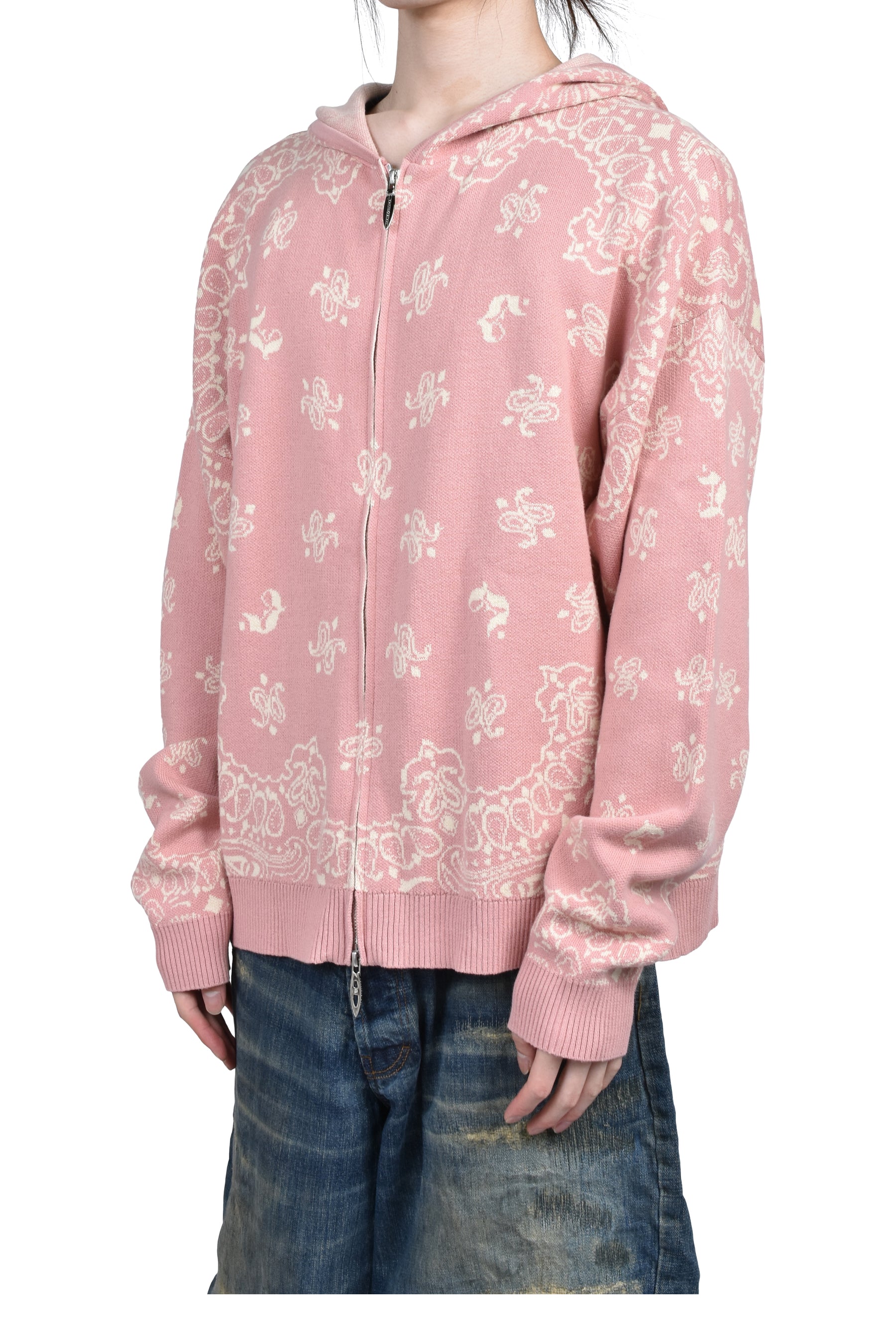 JUN/NAKAYAMA JUN NAKAYAMA SS26 PAISLEY KNIT HOODIE / PNK - NUBIAN