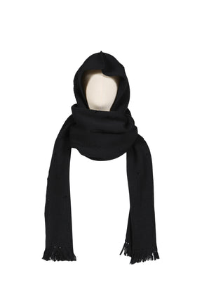 HOODED LONG MUFFLER WITH DAMAGED(CLASSIC WOOL) / BLK 