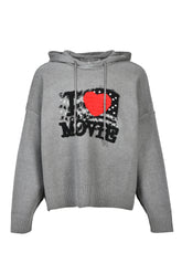 ”I LOVE MOVIE" PULLOVER KNIT HOODIE (EXCLUSIVE) / GRY