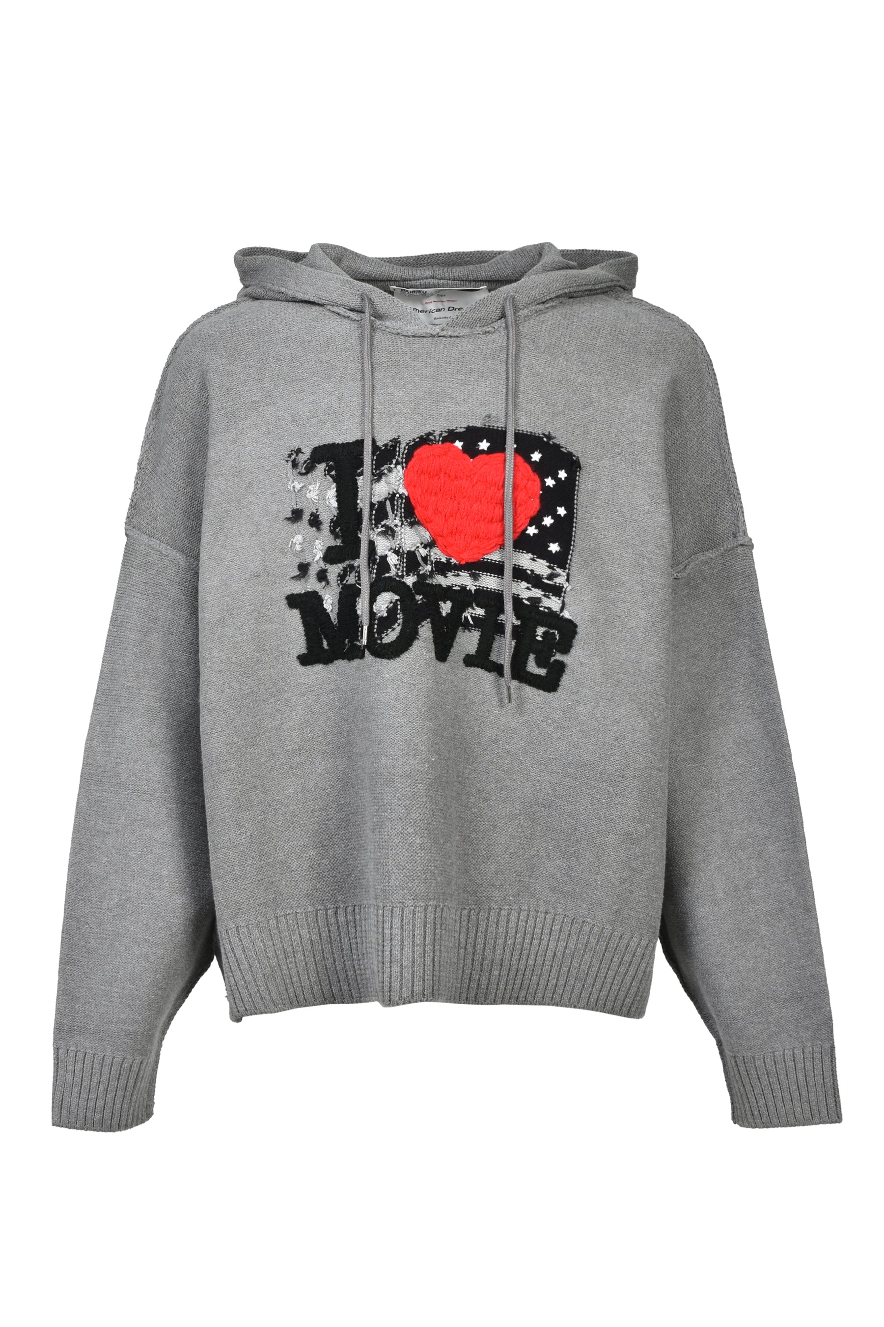 ”I LOVE MOVIE" PULLOVER KNIT HOODIE (EXCLUSIVE) / GRY