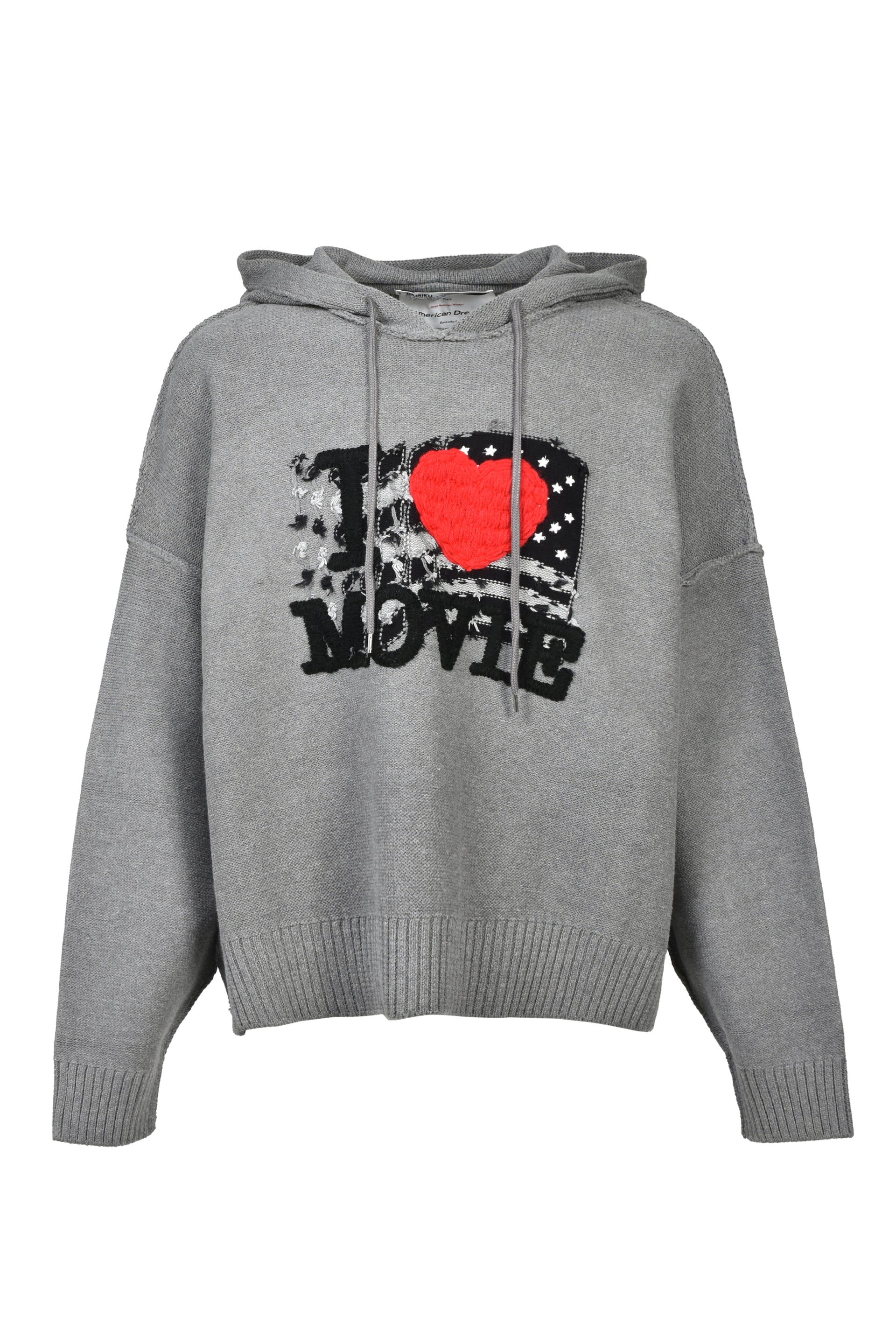 ”I LOVE MOVIE" PULLOVER KNIT HOODIE (EXCLUSIVE) / GRY