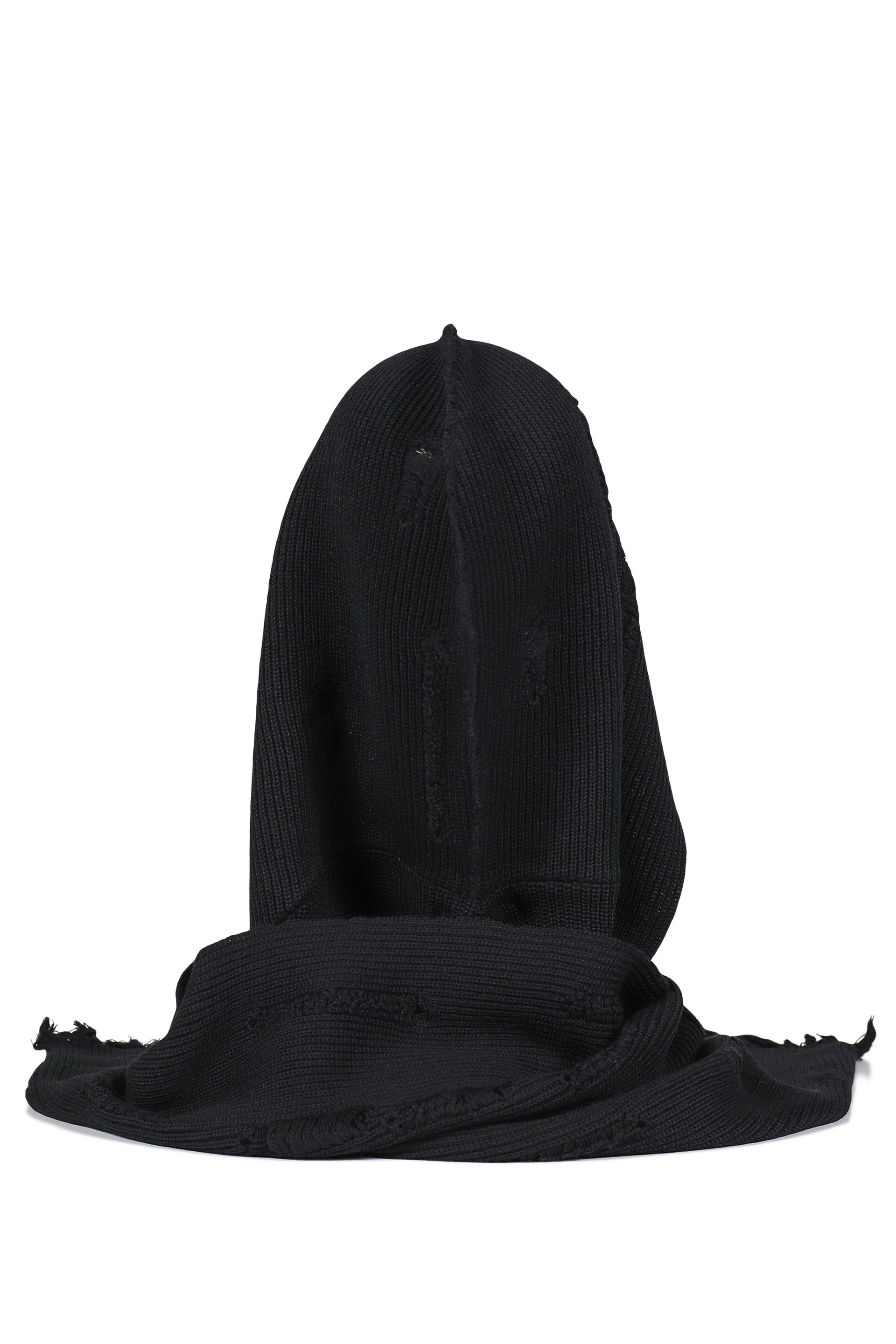 HOODED LONG MUFFLER WITH DAMAGED(CLASSIC WOOL) / BLK