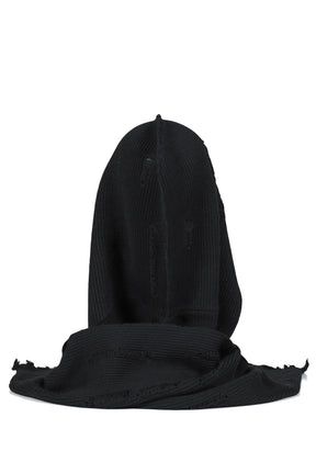 HOODED LONG MUFFLER WITH DAMAGED(CLASSIC WOOL) / BLK 