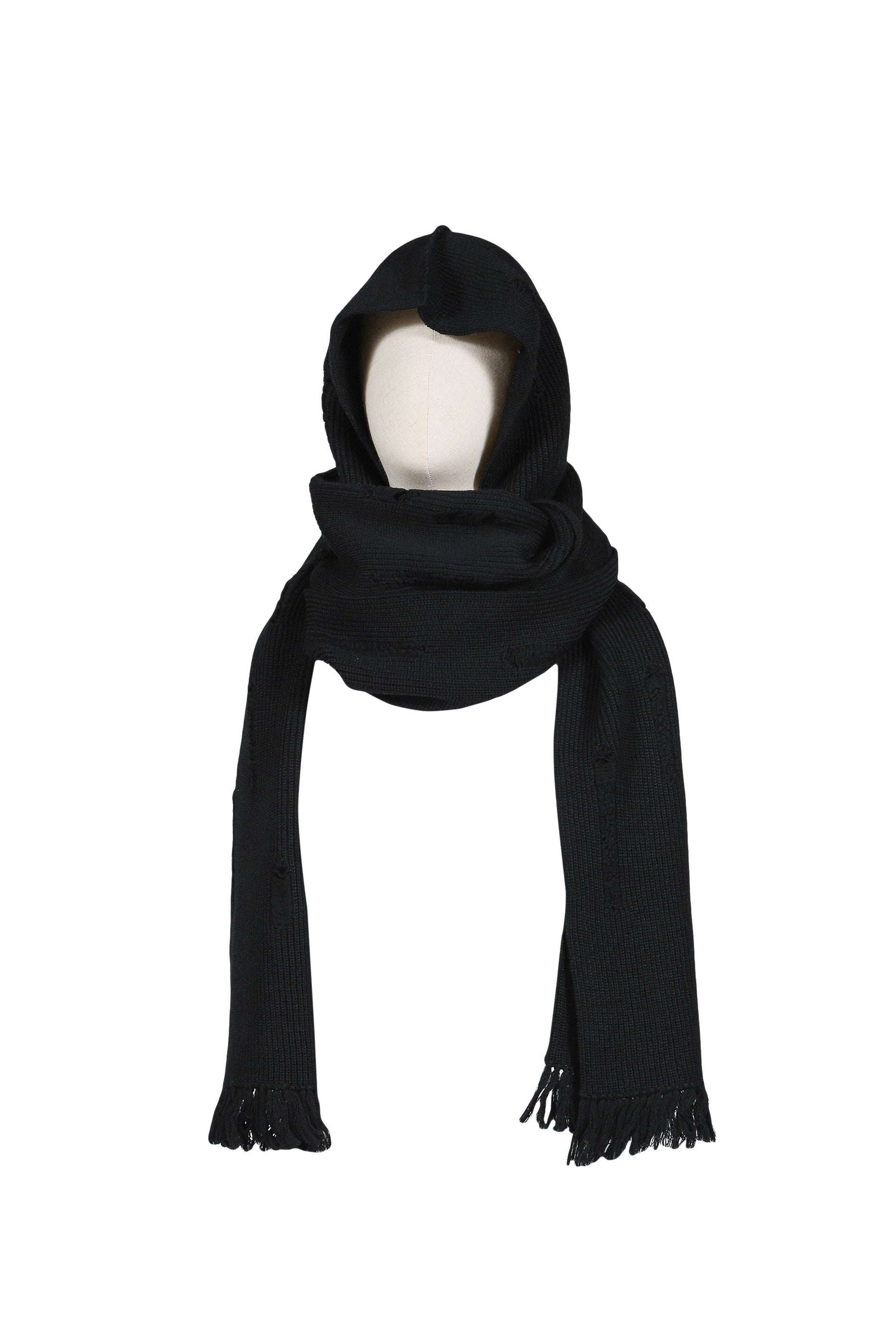 MINUS FW25 Hooded Long Muffler with Damaged Classic Wool / Black